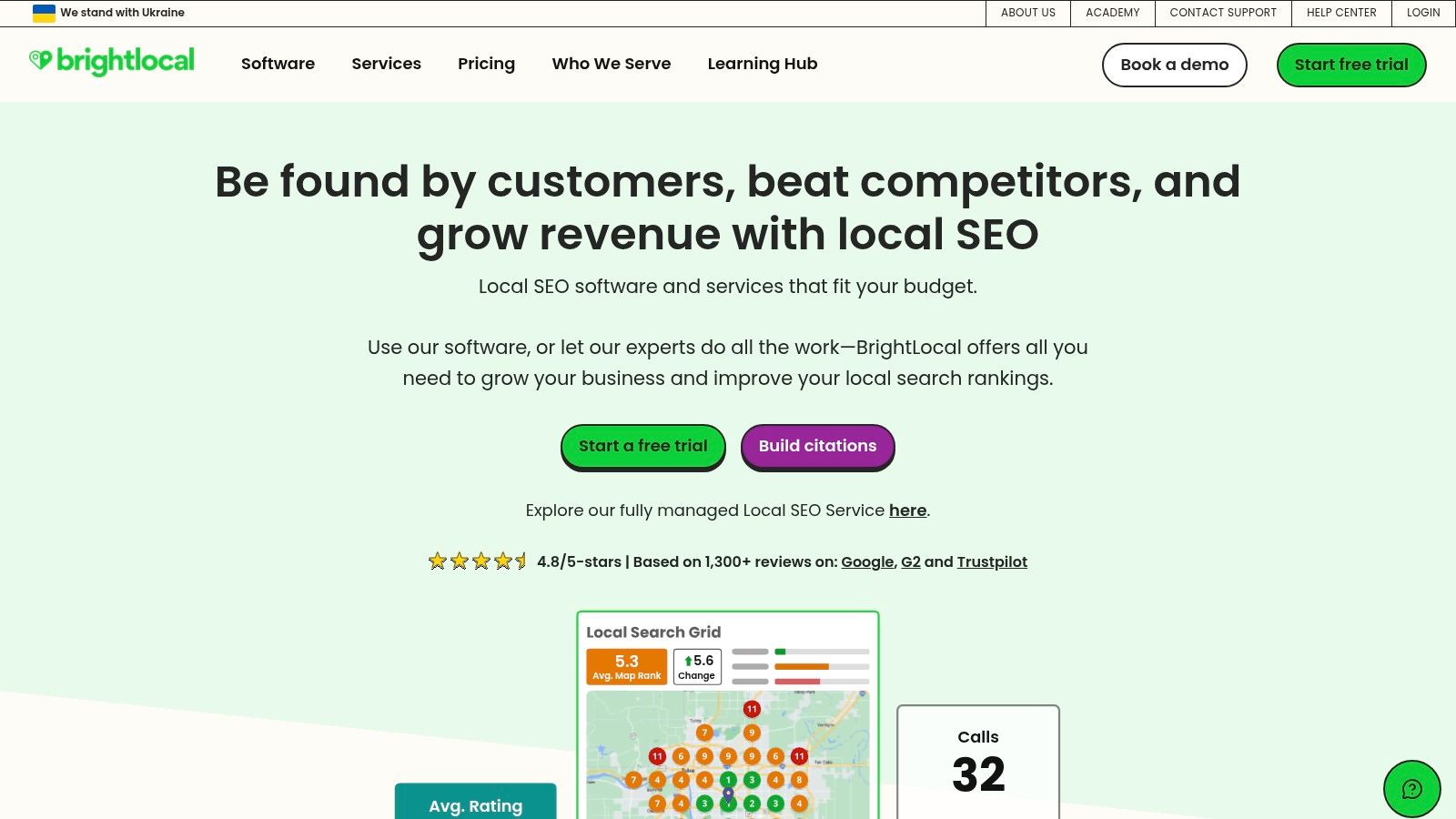 BrightLocal's dashboard for local SEO and reputation management.