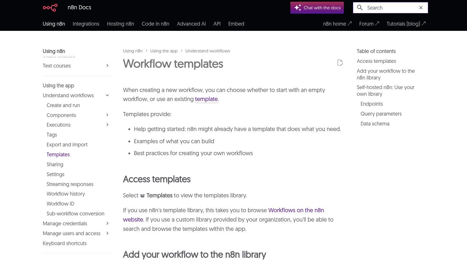 n8n Docs – Workflow Templates (official guidance)