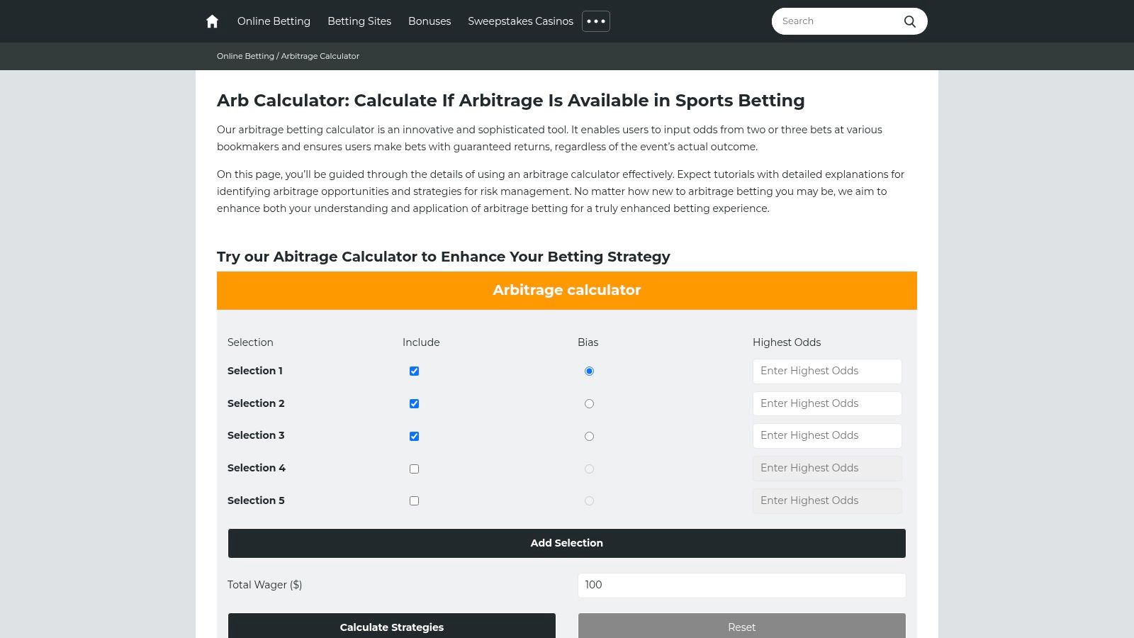 OddsPortal – Calculadora de arbitraje