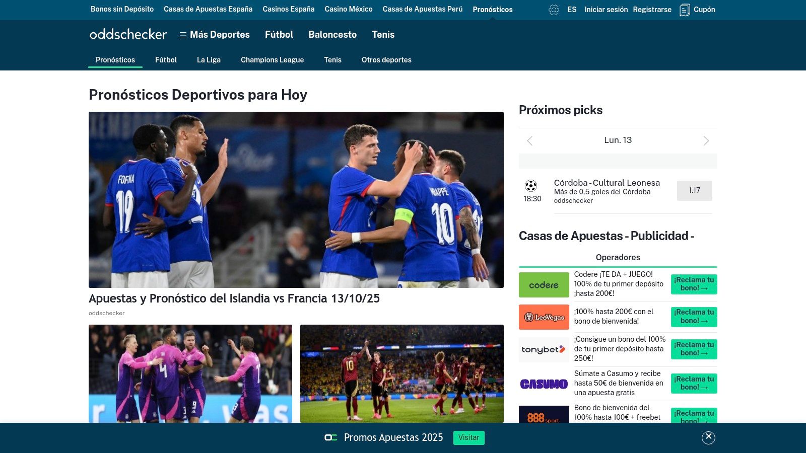 Oddschecker (España) – Sección de Pronósticos