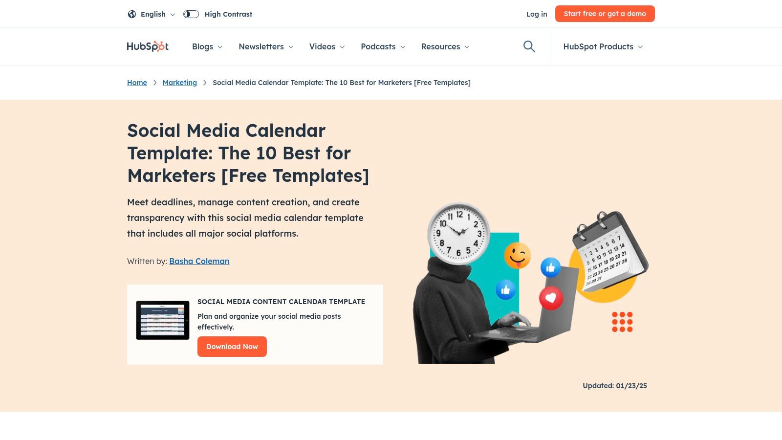 HubSpot's Social Media Content Calendar Template