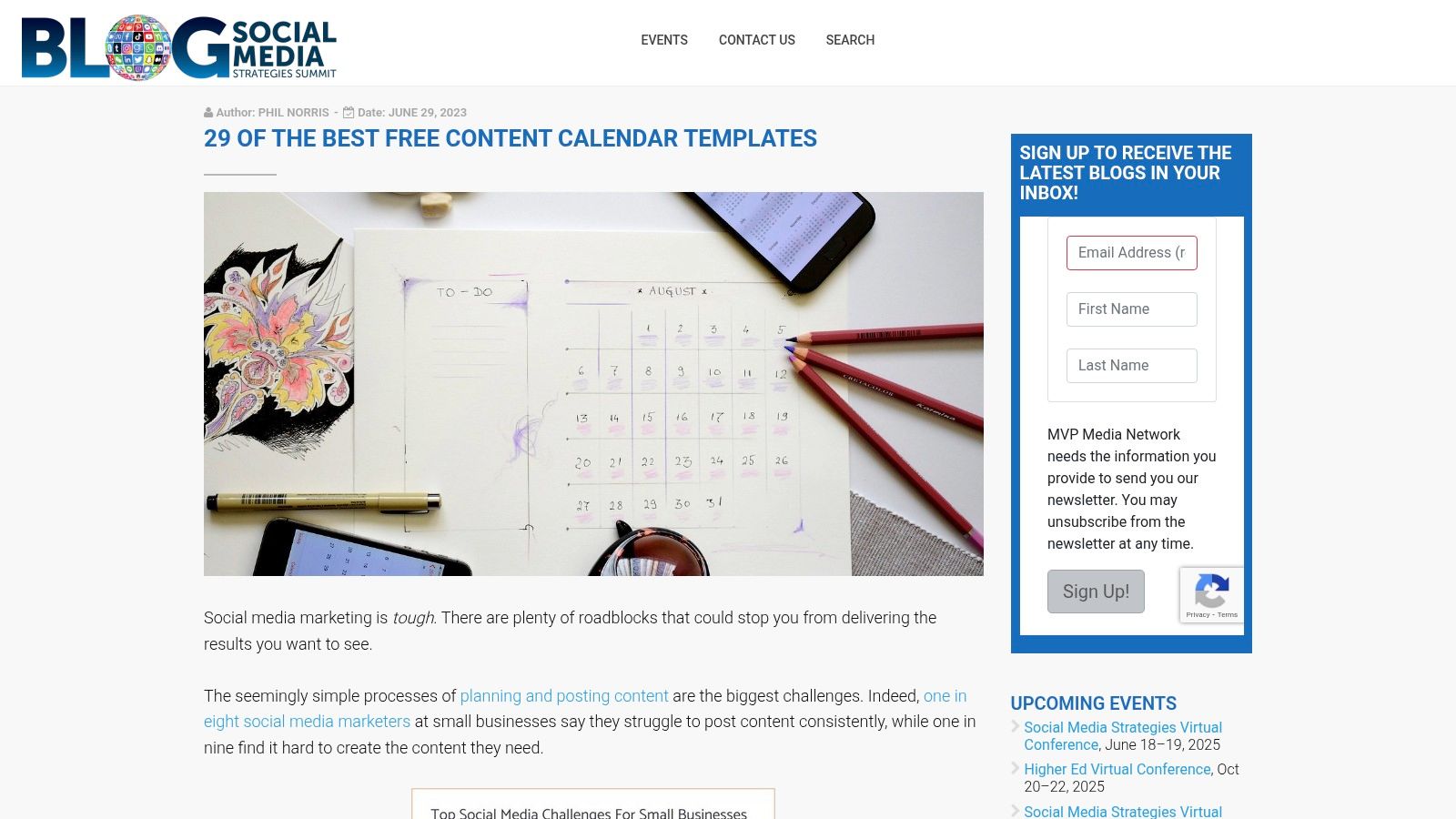 Smartsheet's Social Media Content Calendar Template