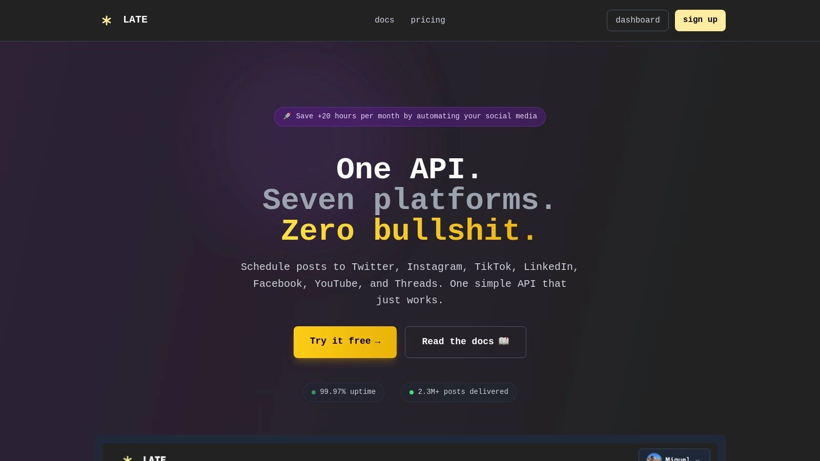 LATE's unified social media scheduling API dashboard