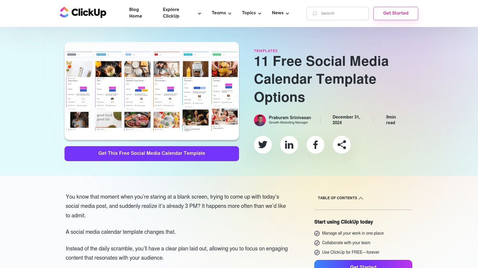 ClickUp's Social Media Calendar Template