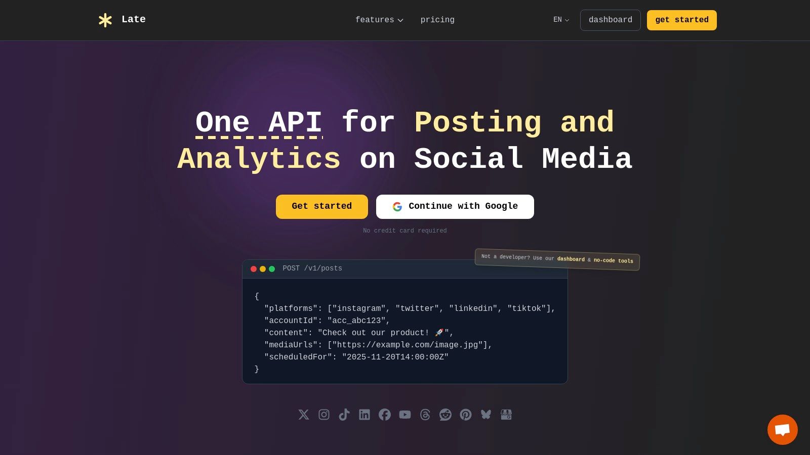 Late social media API dashboard for automating content