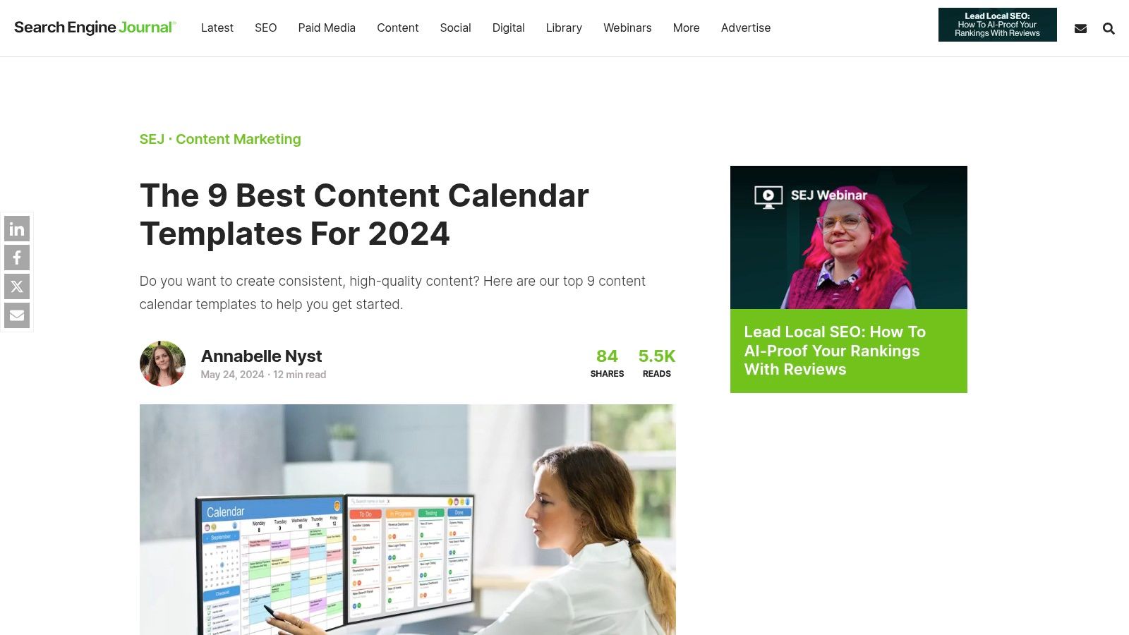 Trello's Editorial Content Calendar Template