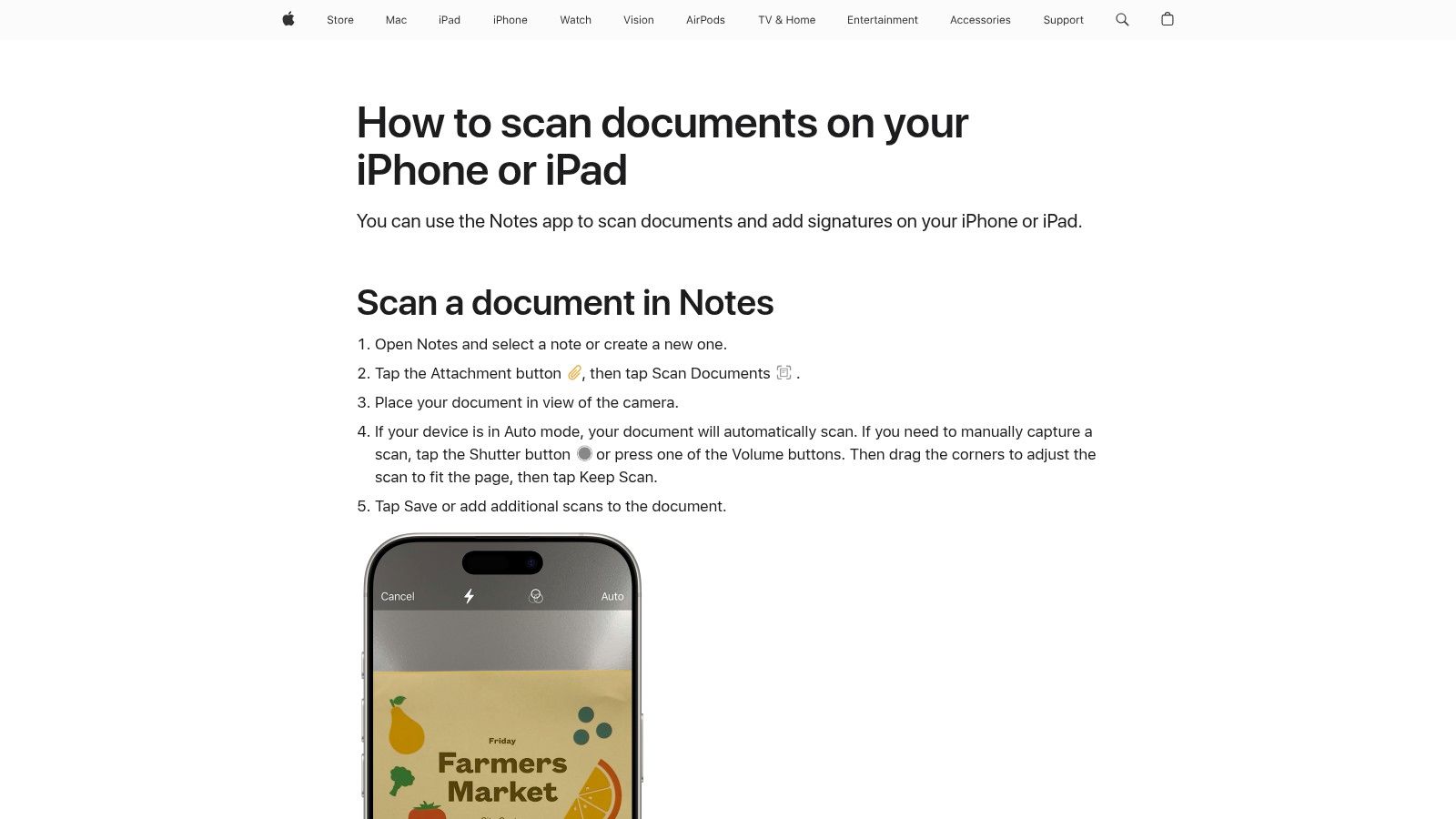Apple Notes – built-in document scanner
