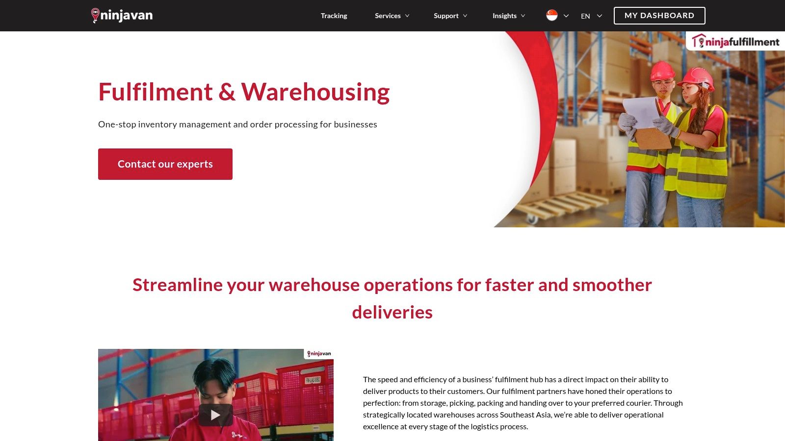 Ninja Van Singapore's warehouse operations showcasing their organised storage and fulfillment process.