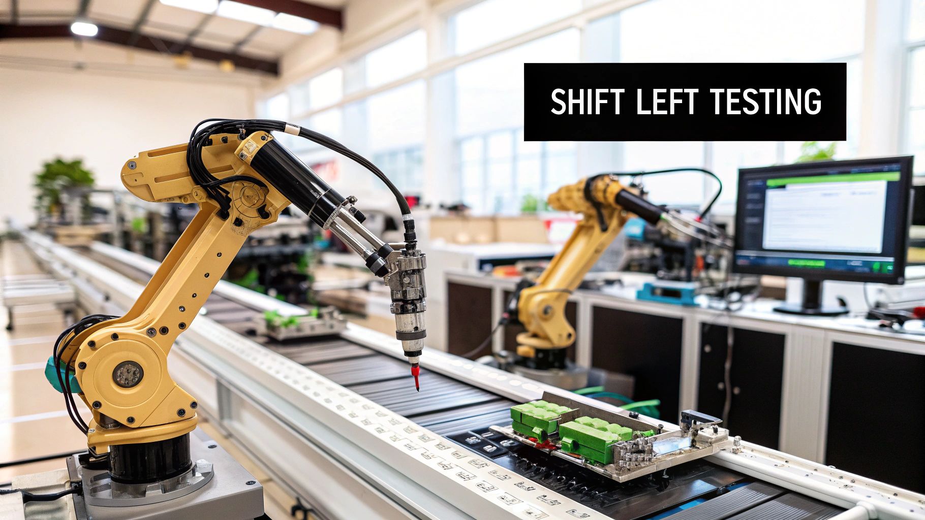 An engineer reviewing code on a screen, representing the integration of testing and development in DevOps.