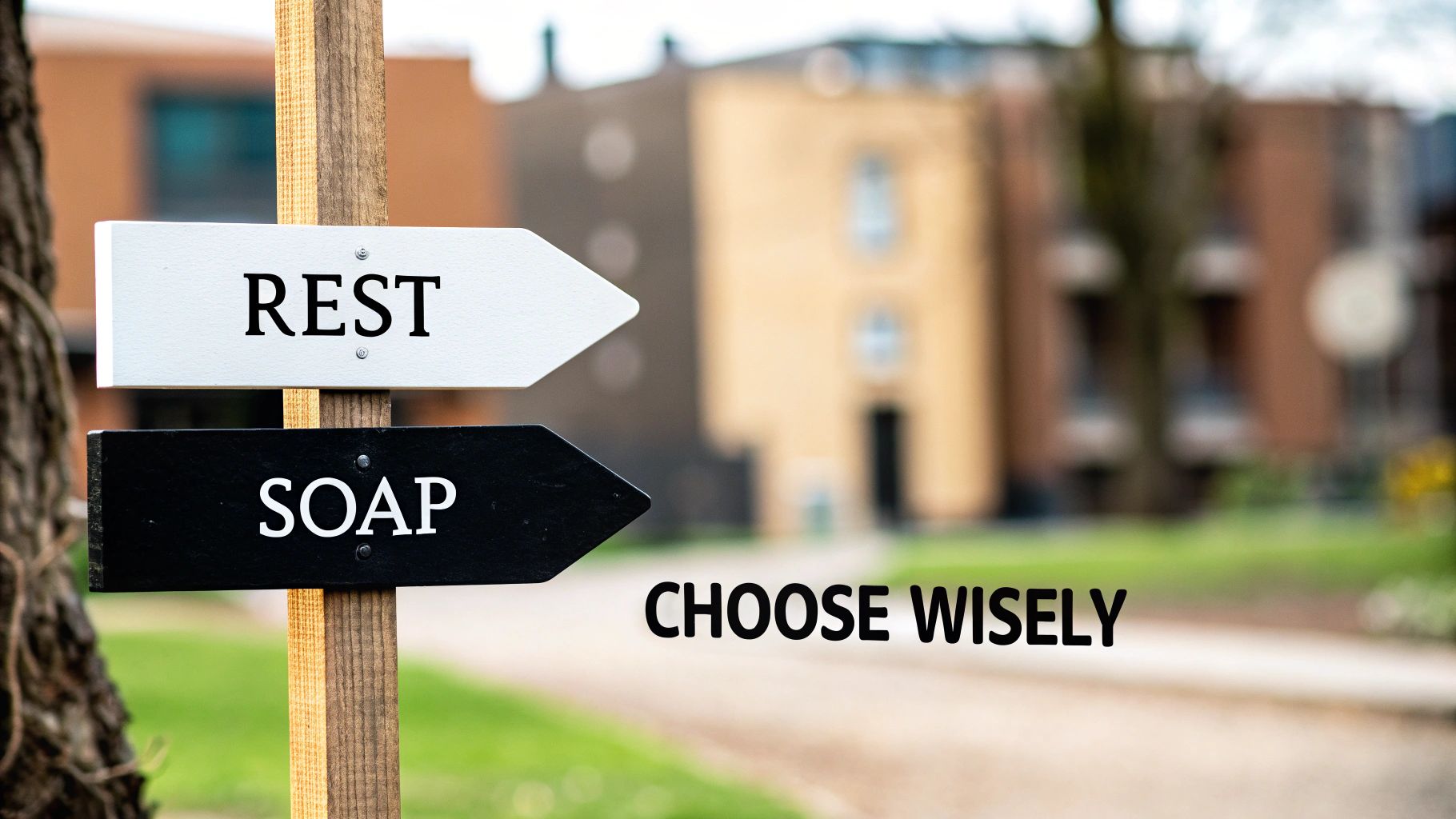 A developer at a crossroads, with signs pointing to REST and SOAP representing different project types.