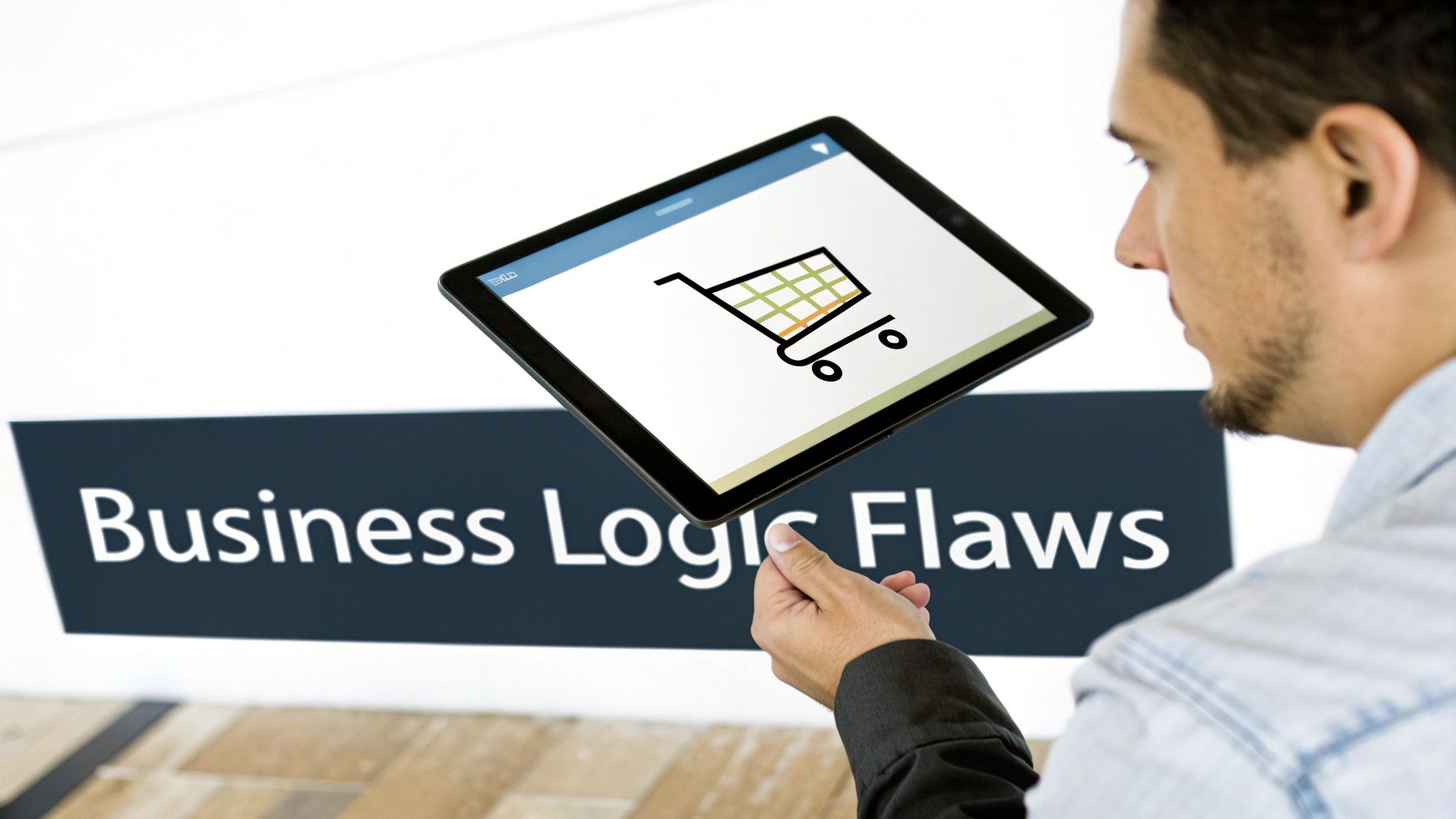 A magnifying glass hovering over lines of code, symbolizing the search for hidden flaws