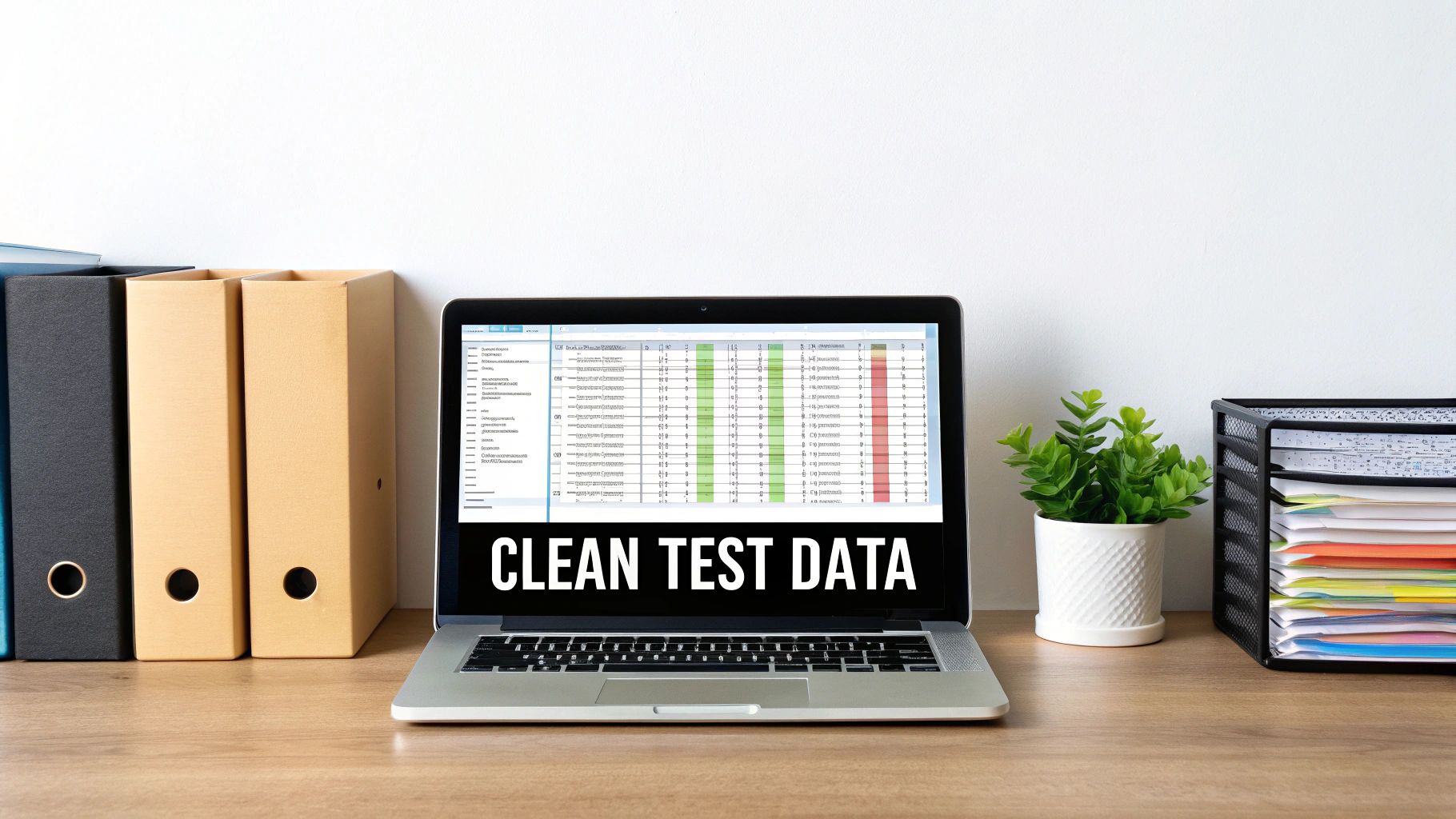 A person organizing colored blocks on a shelf, symbolizing the structured management of test data.