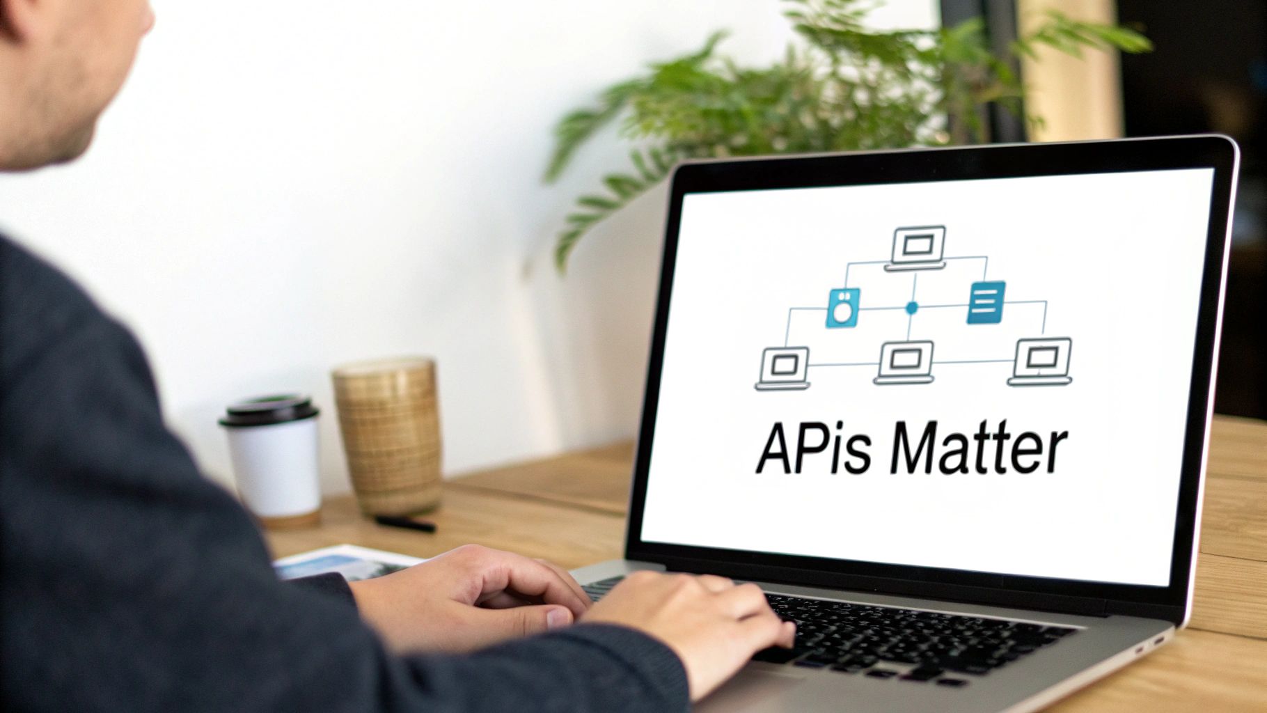 A developer working on a laptop with API testing code on the screen, illustrating the concept of API testing.