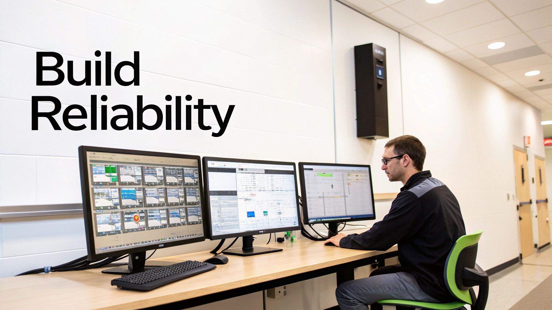 Engineers collaborating around a computer screen, discussing test data results.