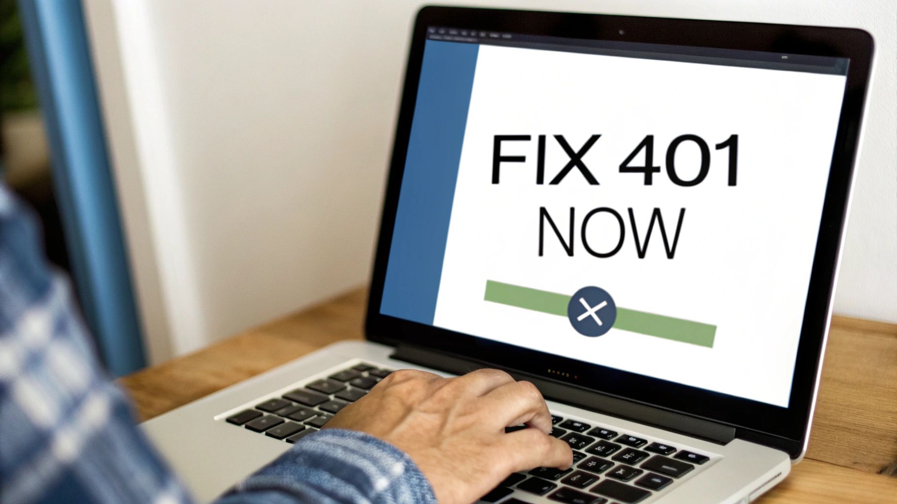 A person at a computer screen looking thoughtfully at a 401 error message, ready to troubleshoot.