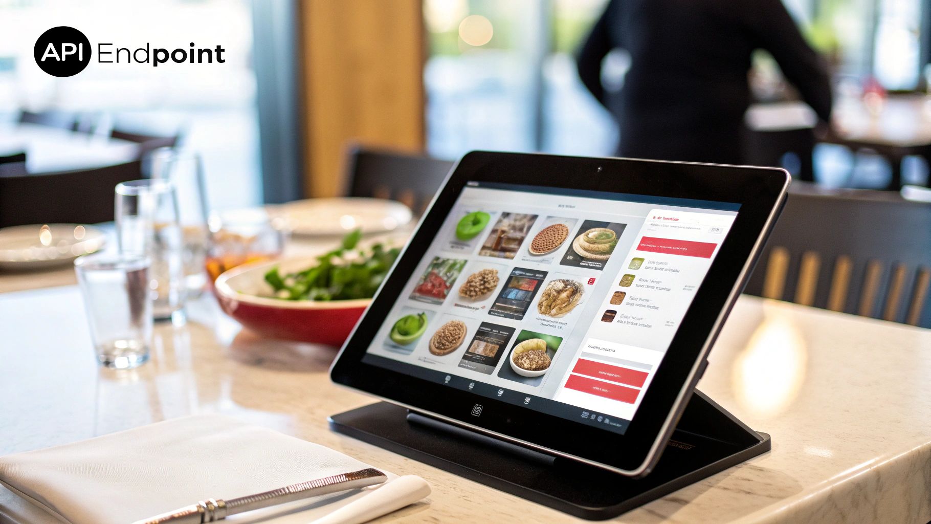 An abstract visual representing API endpoints as digital doorways or connection points in a network.