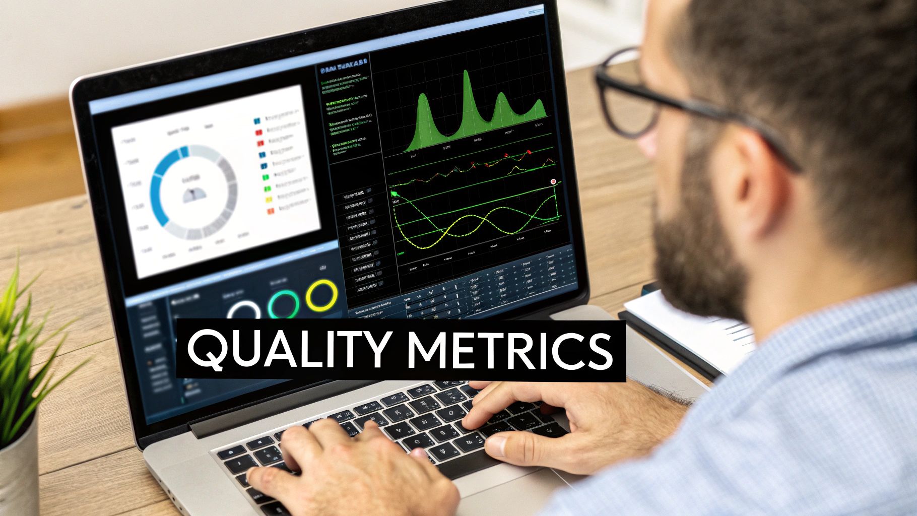 A dashboard showing various performance and quality metrics, illustrating the data-driven nature of measuring success in DevOps.