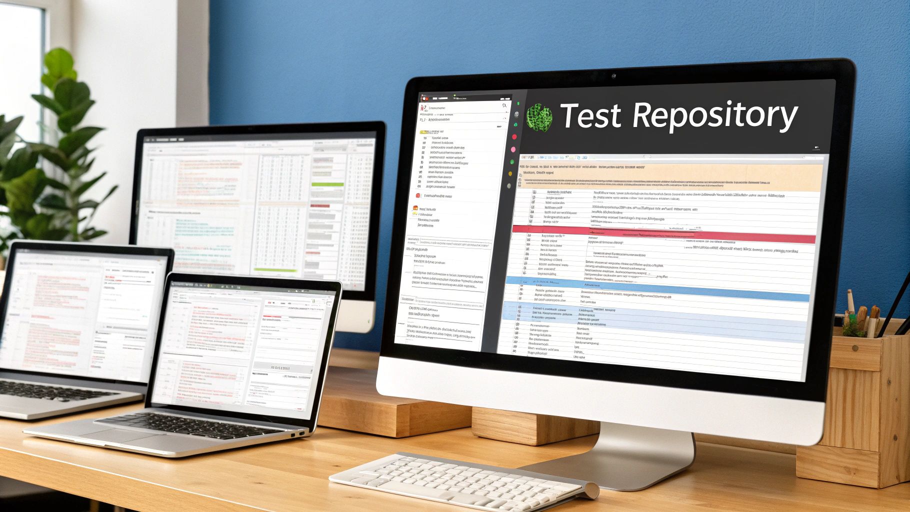 Software testing dashboard showing various charts and metrics