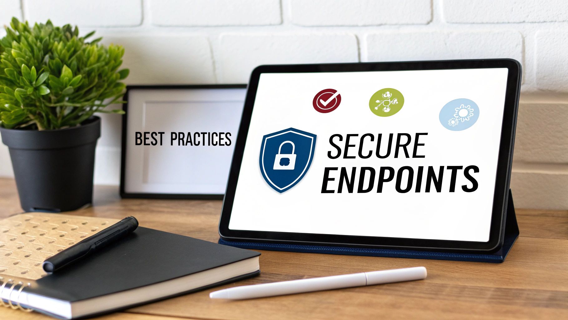 A graphic showing a lock over a computer screen, symbolizing endpoint security