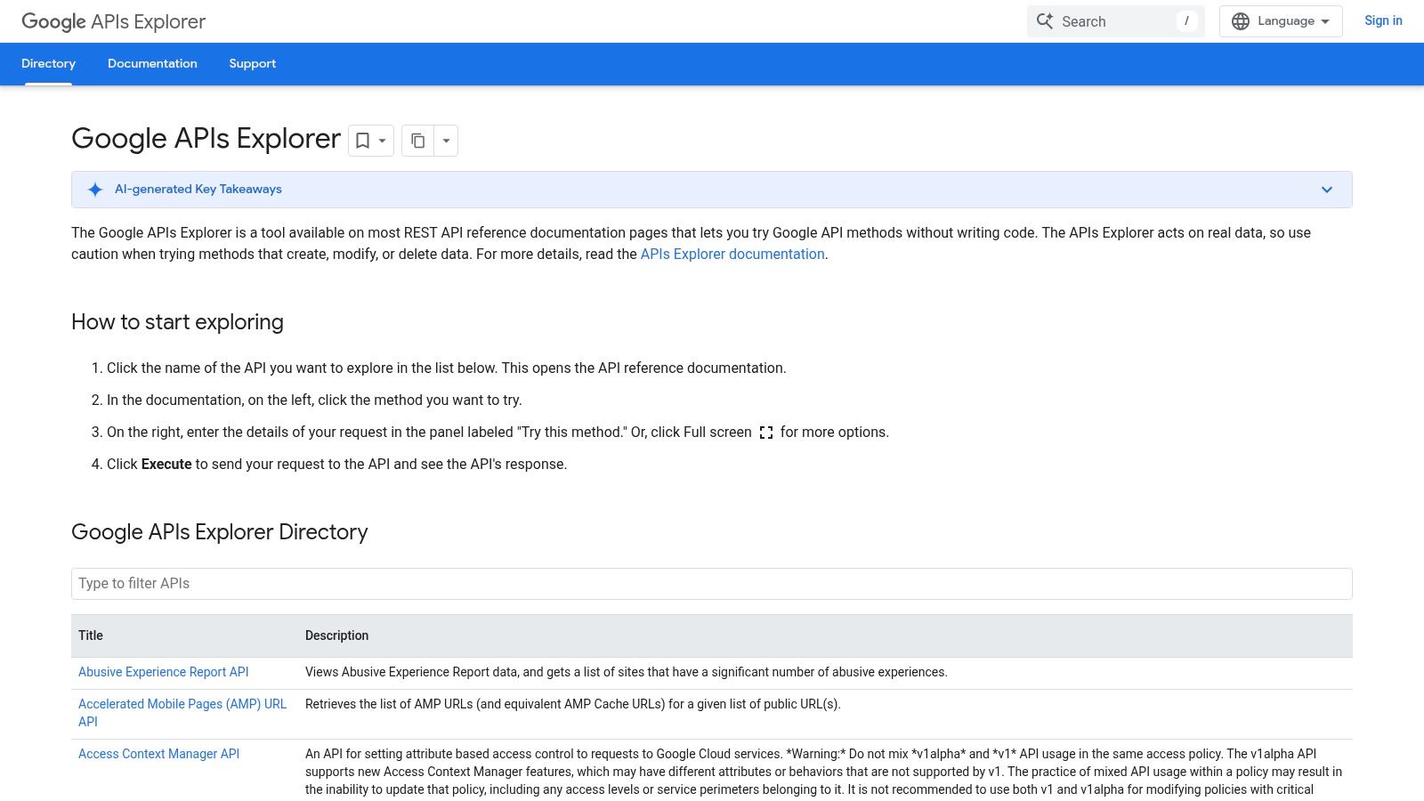 Google APIs Explorer