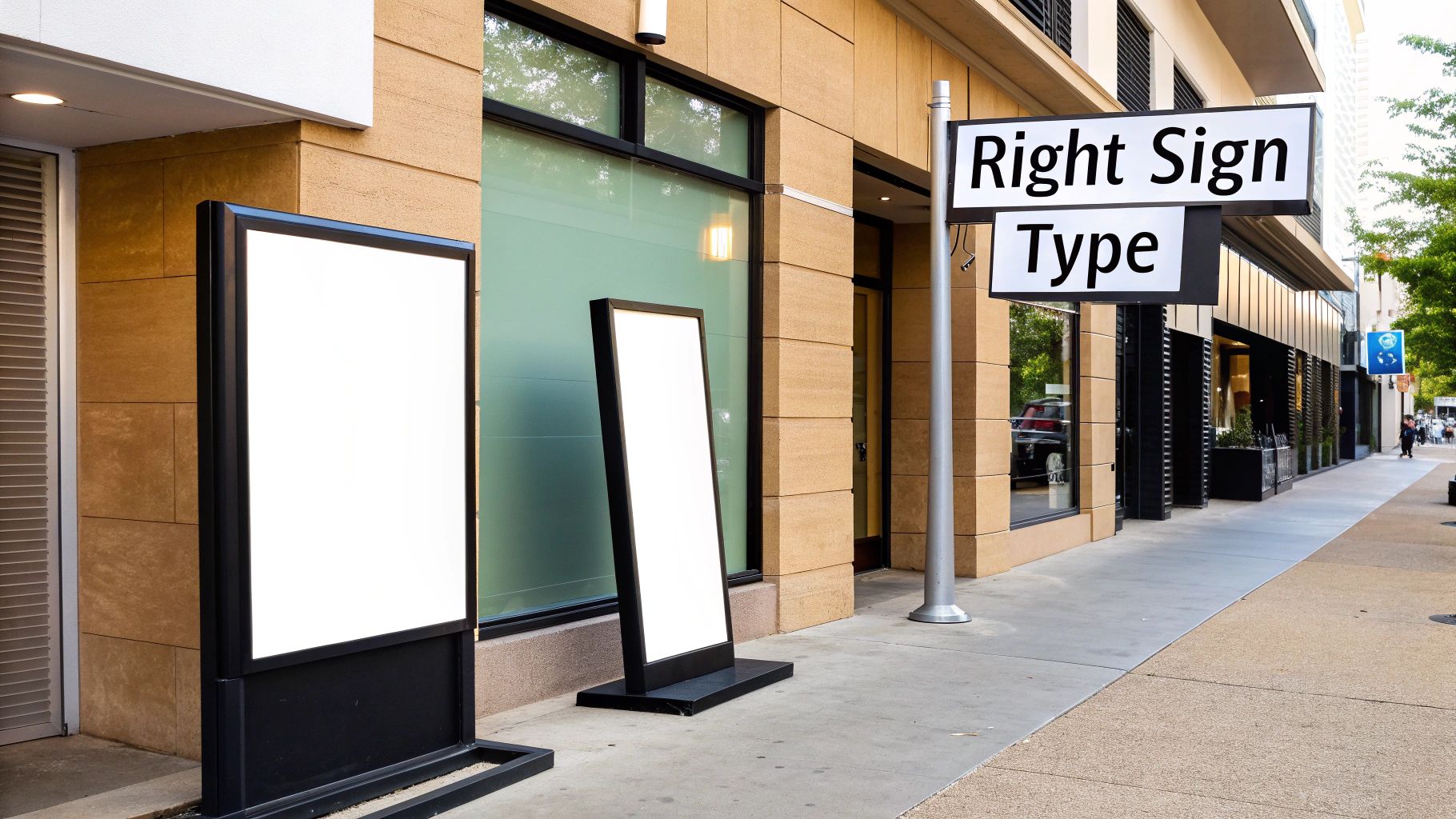 An outdoor lighted box sign for a business storefront.