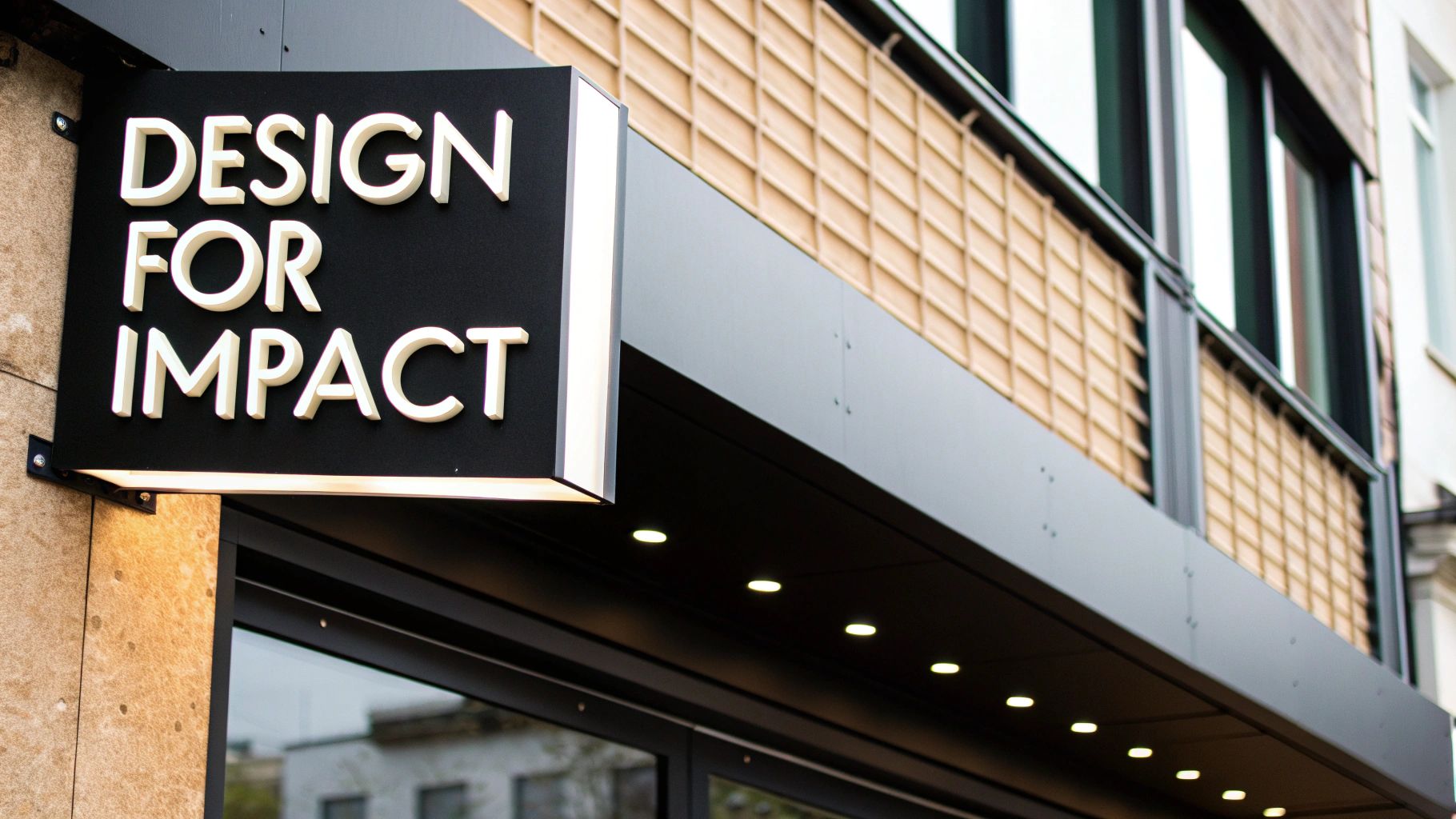 Stylized 3D lettering sign on a dark textured wall