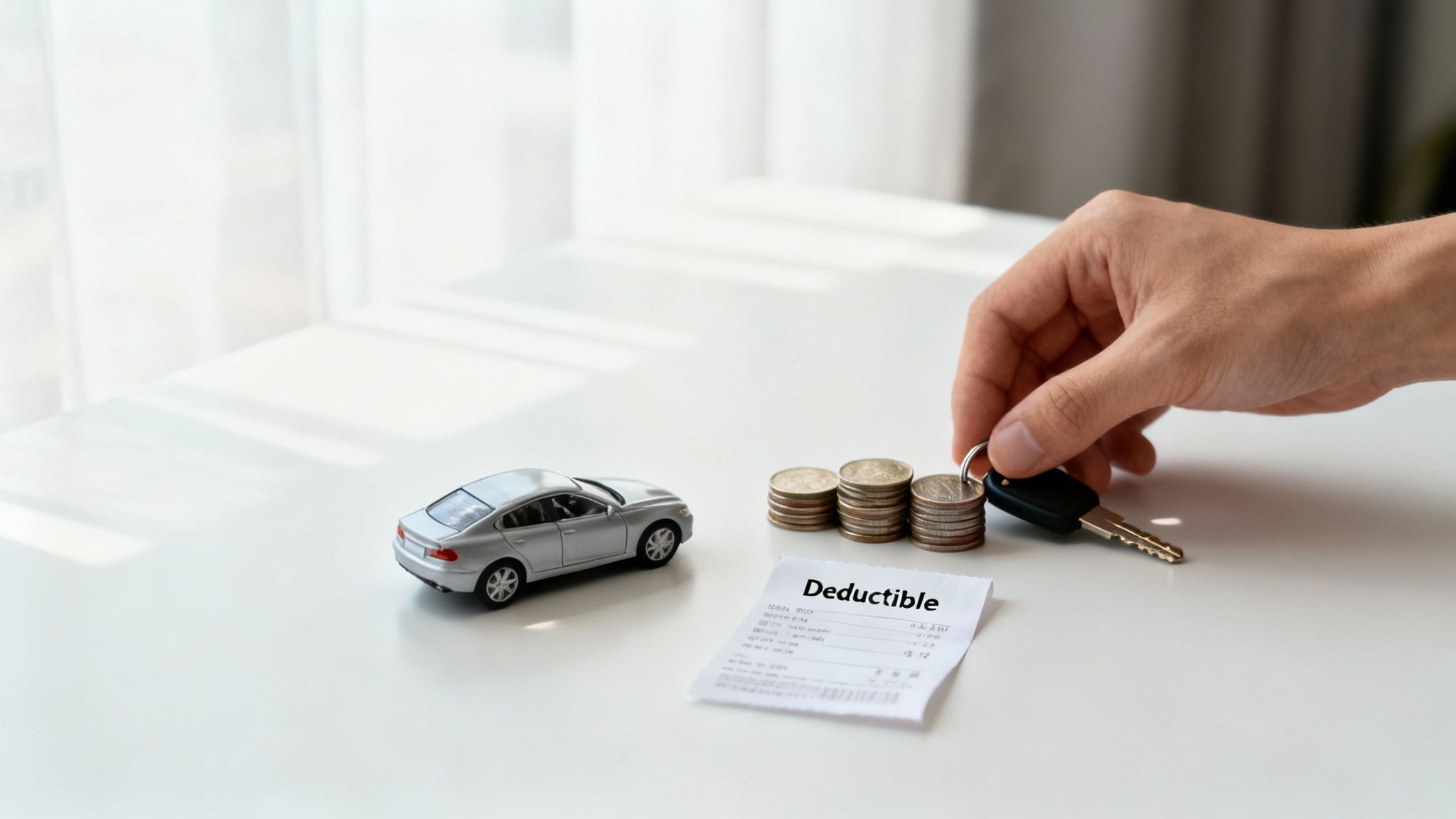 Woman reviewing a health insurance document at a desk with a laptop.