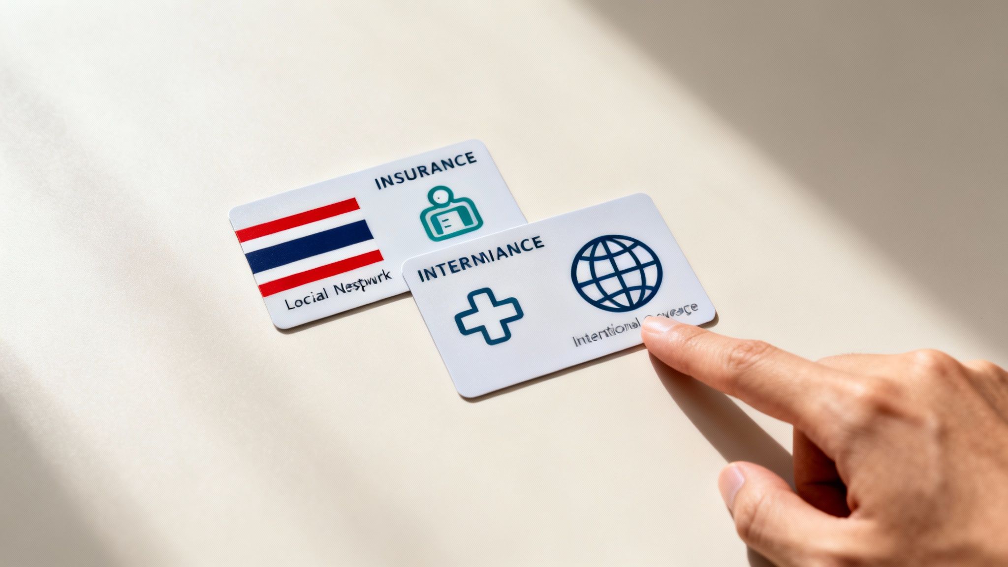 A person comparing two documents side-by-side, symbolizing the choice between local and international insurance policies.