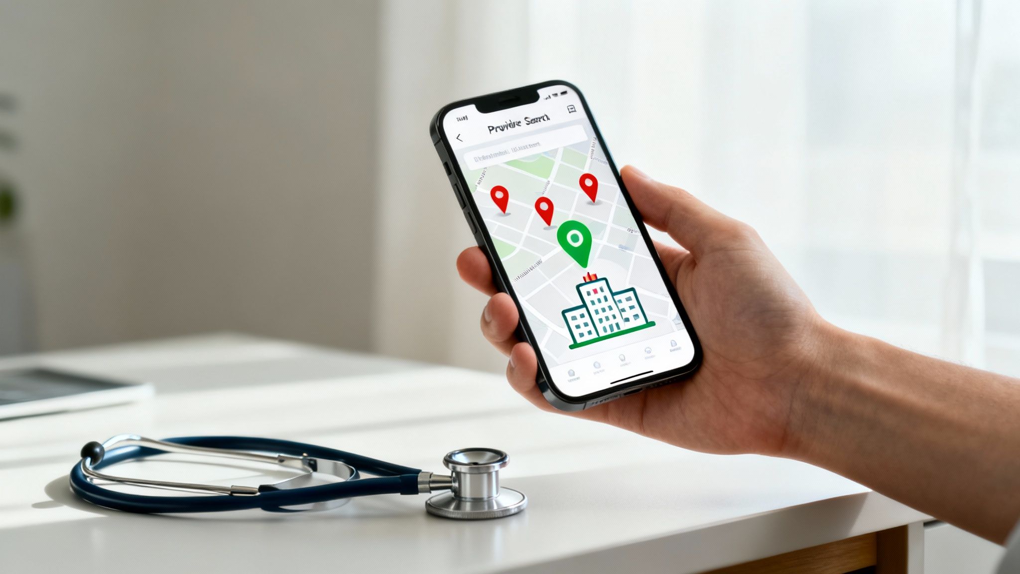 A doctor pointing to a world map, illustrating the global reach of healthcare networks.