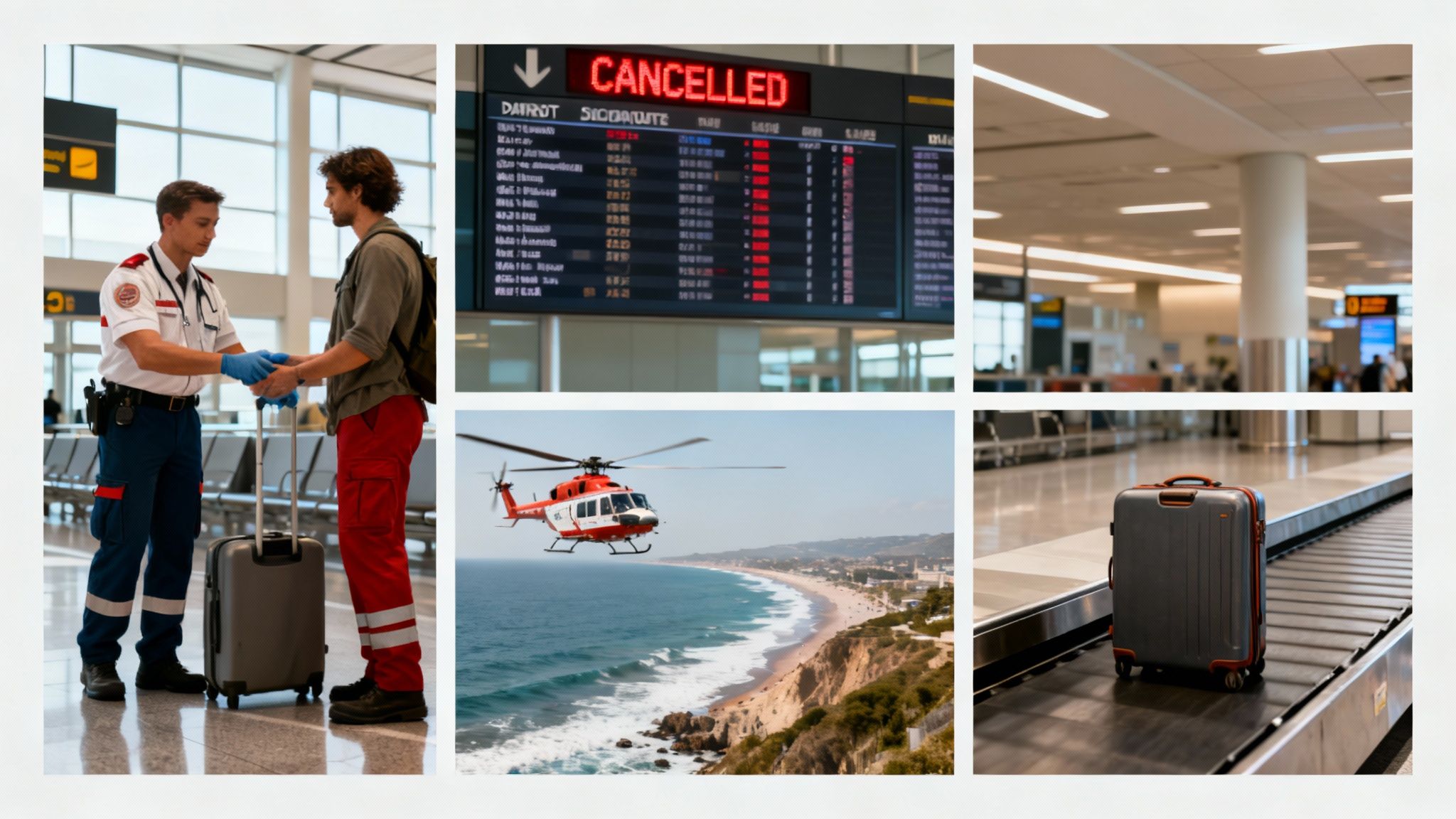 A screenshot of a travel insurance policy document with key sections highlighted.