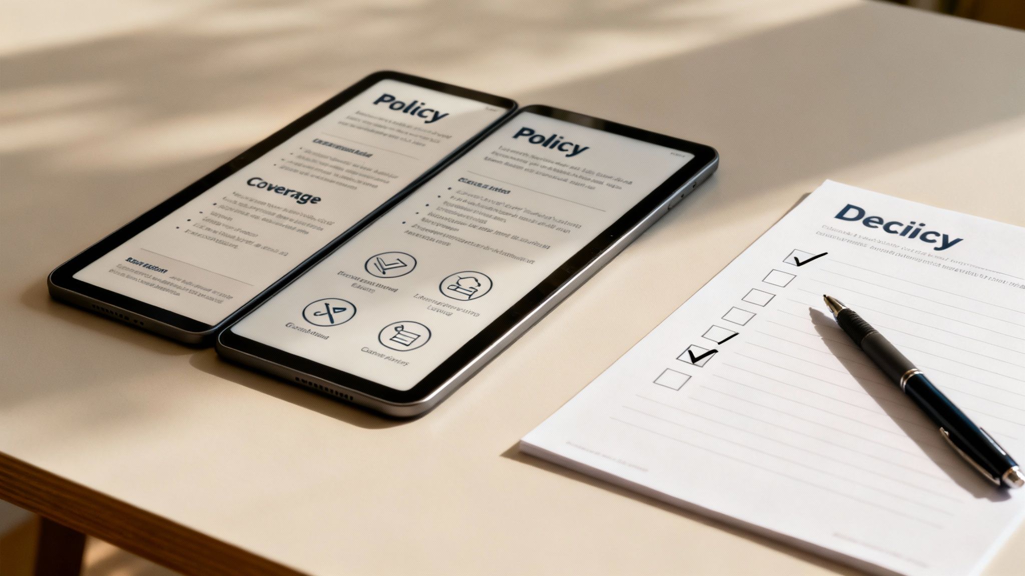 A person sitting at a desk comparing different travel insurance plans on a laptop and smartphone.