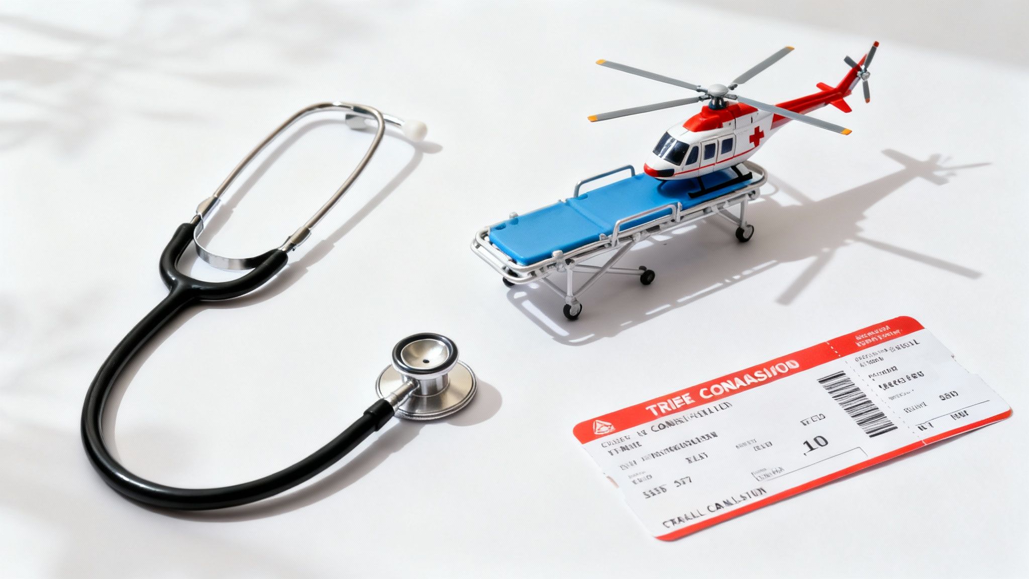 A magnifying glass held over a travel insurance document.