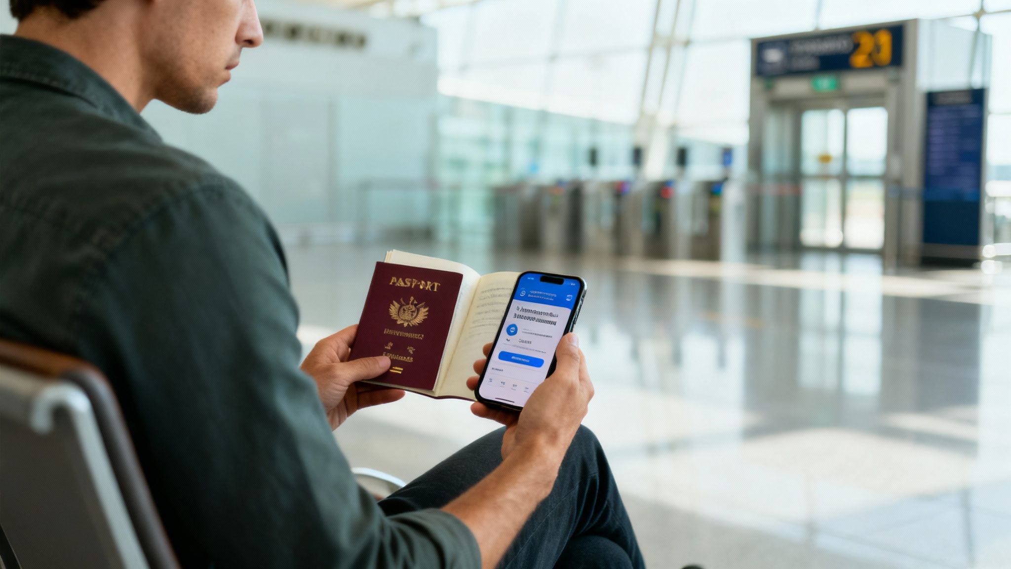 A traveler looking out over a mountain range at sunset, symbolizing freedom and security.