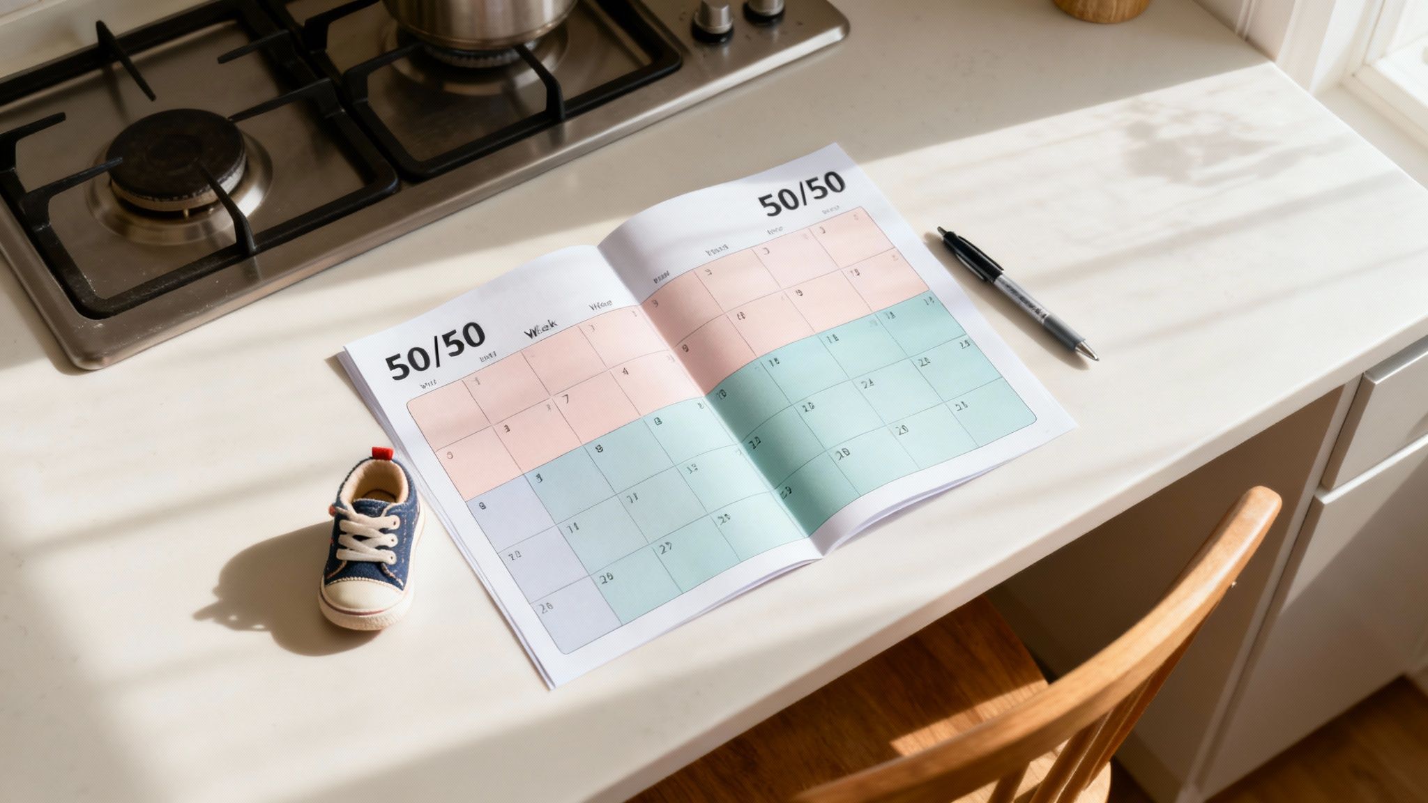 A diverse group of parents and children collaborating around a table, symbolizing the creation of a custom parenting plan.