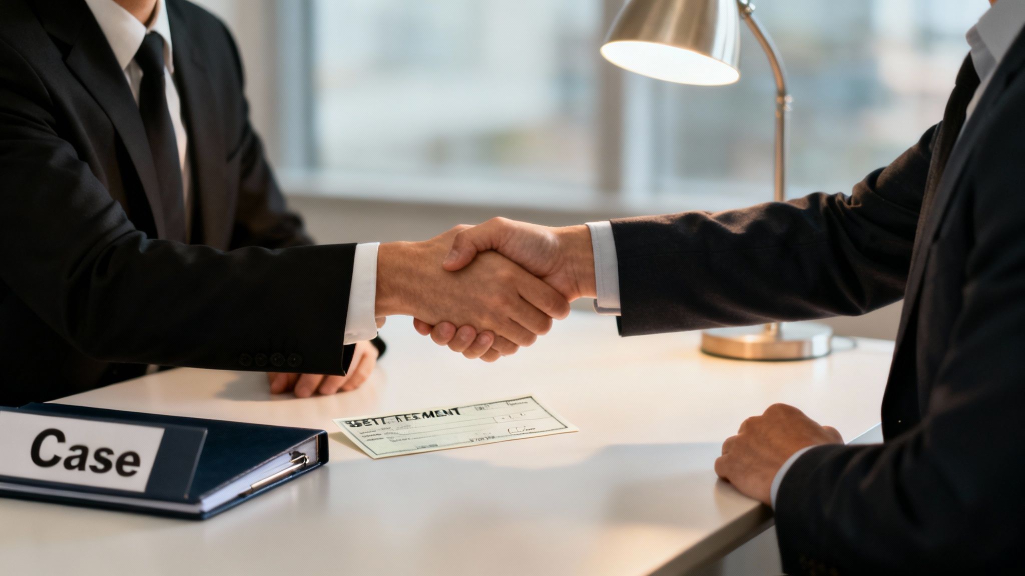 A person carefully reviewing insurance claim documents at a desk.