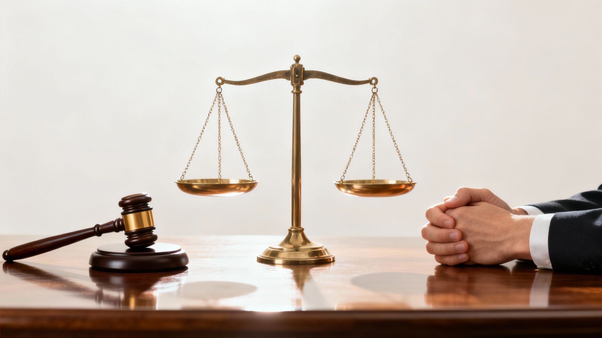 Two individuals shaking hands across a table with legal documents, symbolizing a successful negotiation or settlement.