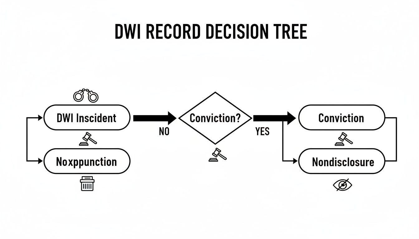 A DWI record decision tree flowchart illustrating paths from incident to expunction or nondisclosure.