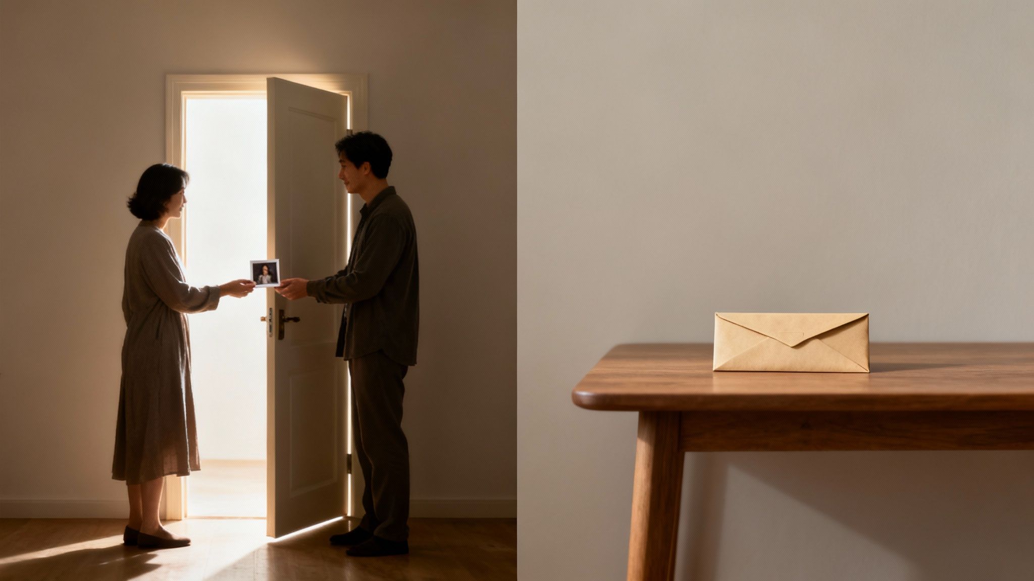 Two families smiling and interacting warmly in a park.