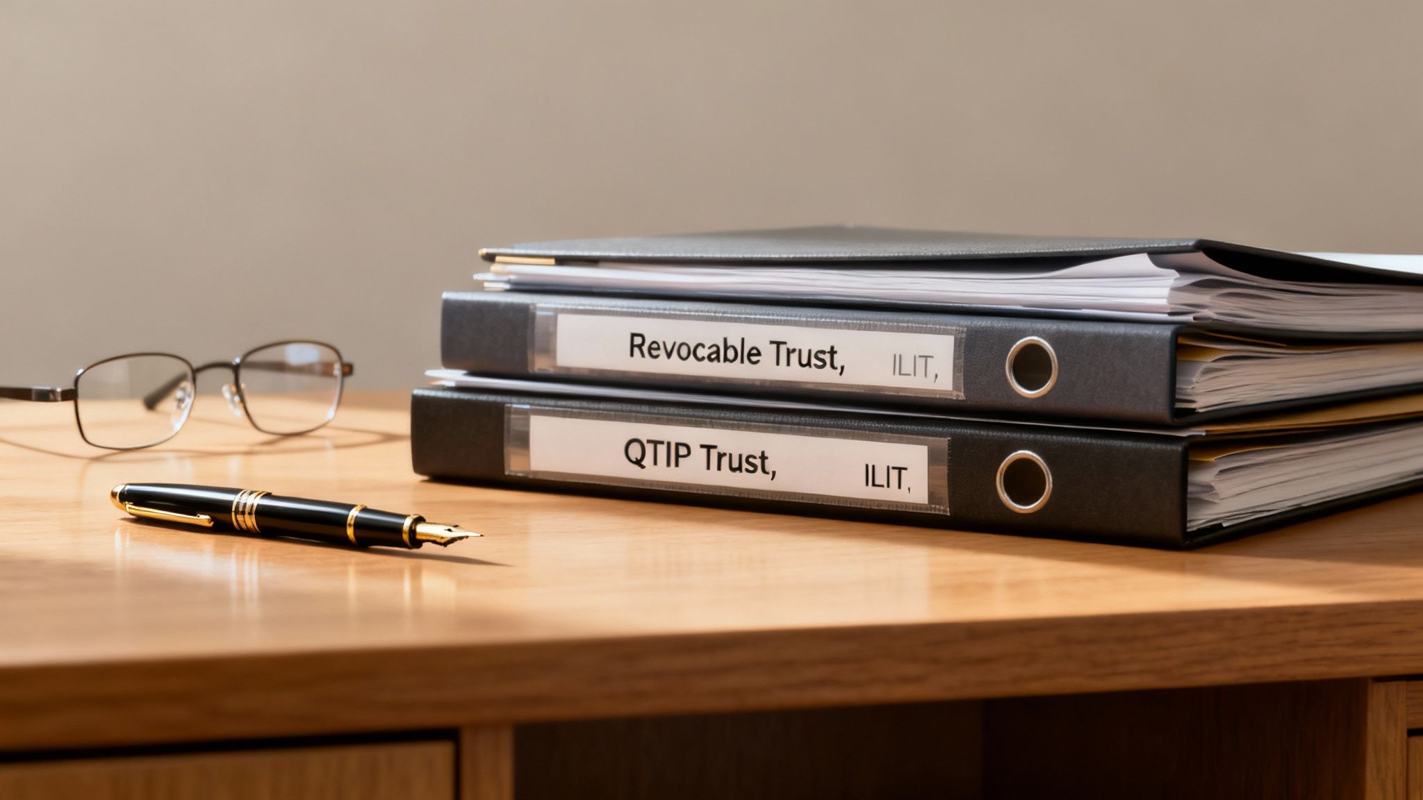 A legal document and pen on a desk, symbolizing the creation of an estate plan.