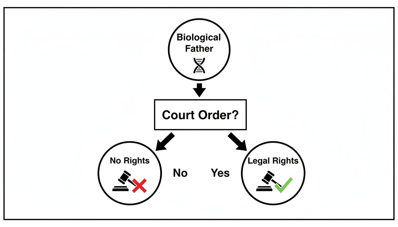 A flowchart explains a biological father's legal rights, dependent on obtaining a court order.