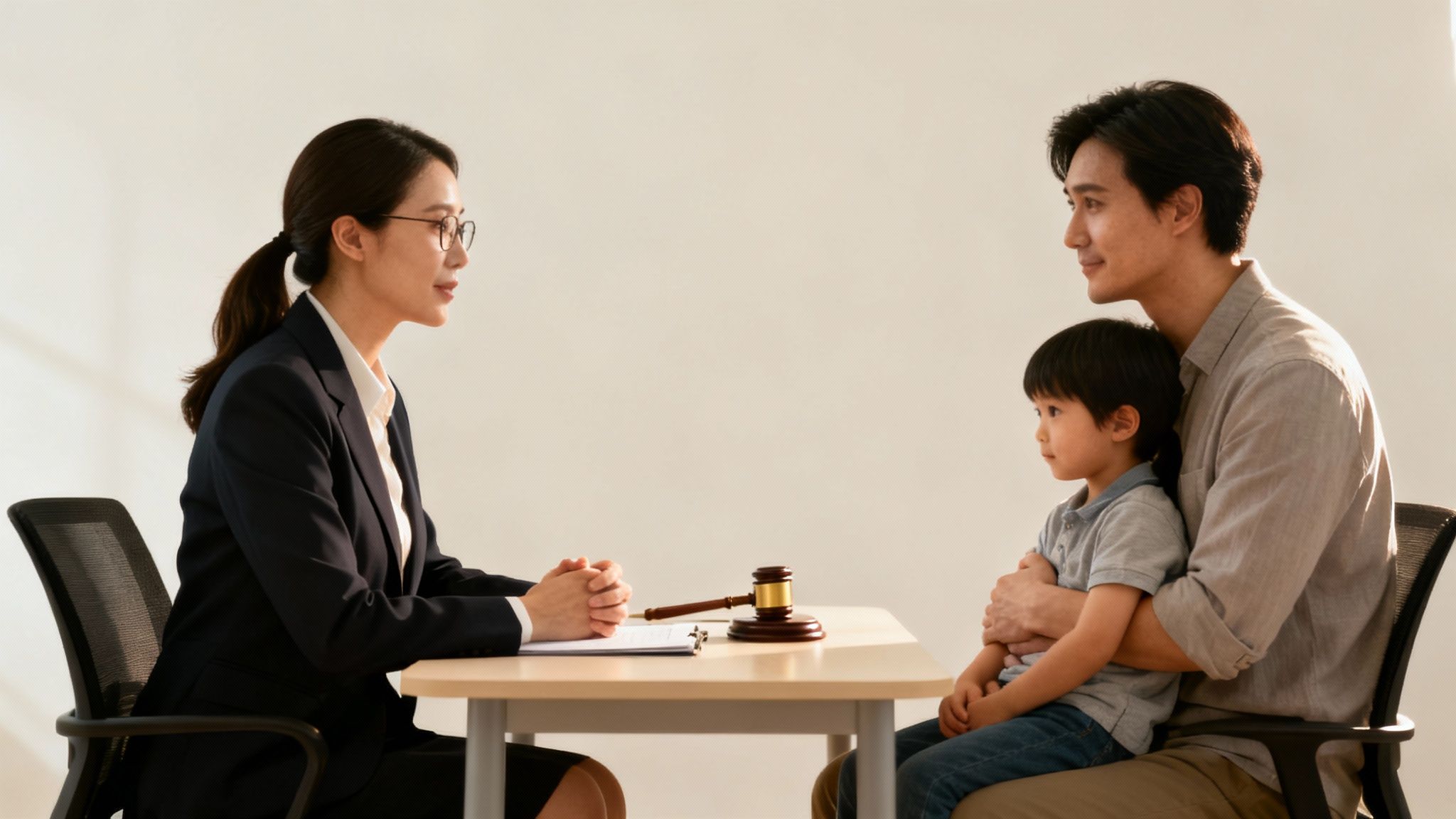 A compassionate adult holding a young child's hands.