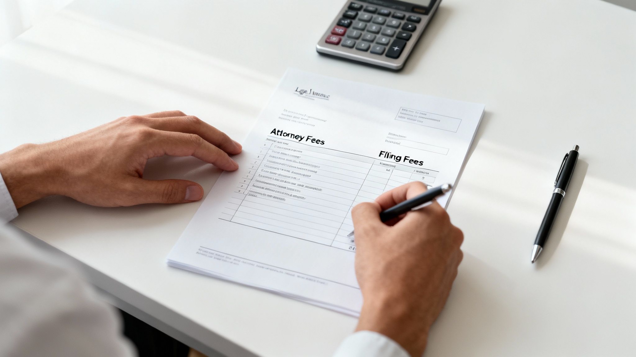 An iceberg with visible attorney and court fees above water, and larger hidden costs like mediation and experts below the surface.