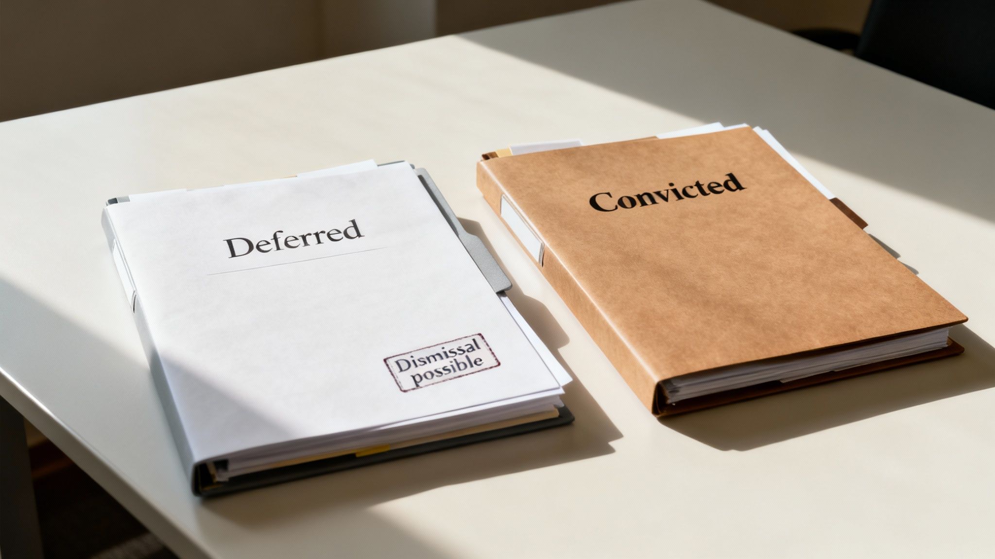 A scale balancing two objects, representing the comparison between deferred and regular probation.