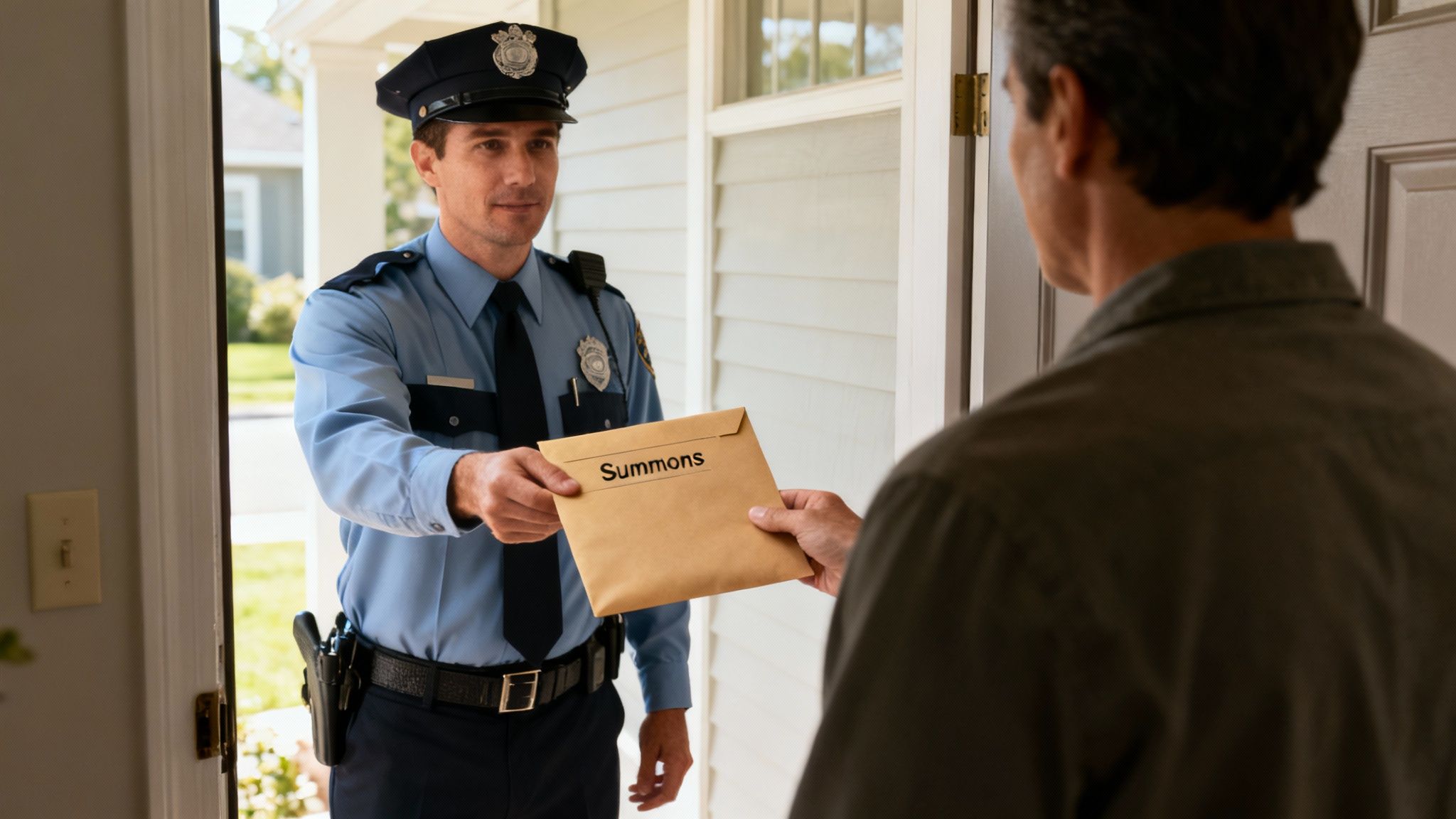 Two hands exchanging an official-looking document.