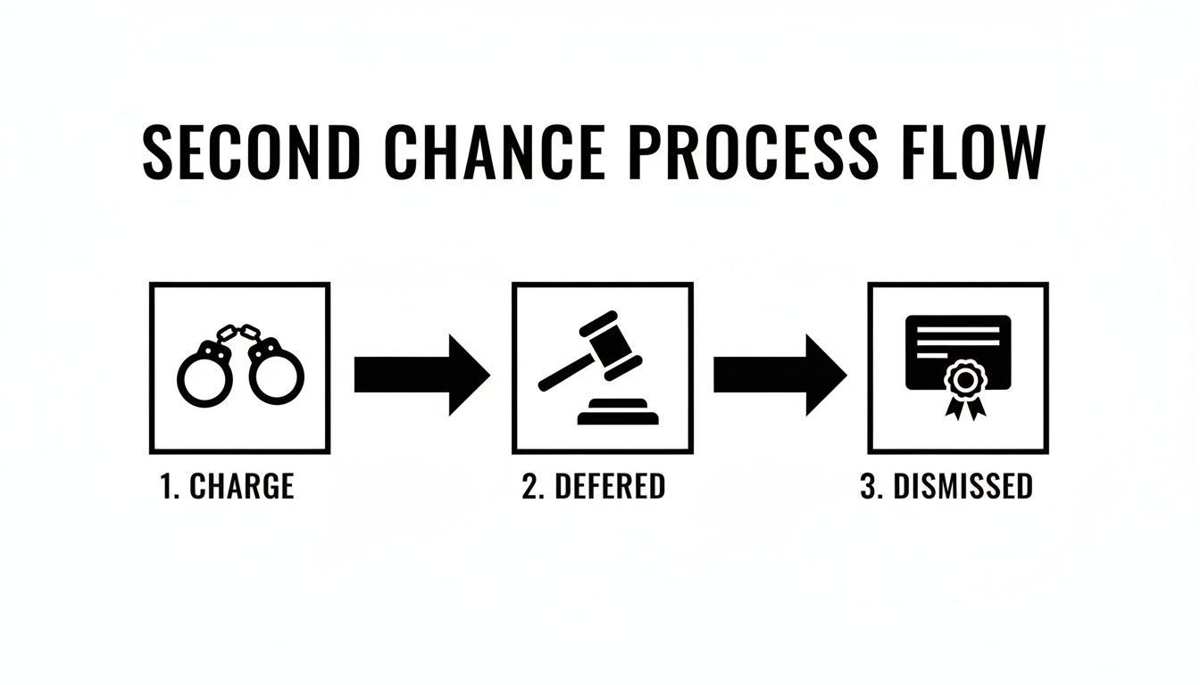Flowchart illustrating a second chance legal process from charge to deferred and dismissed.