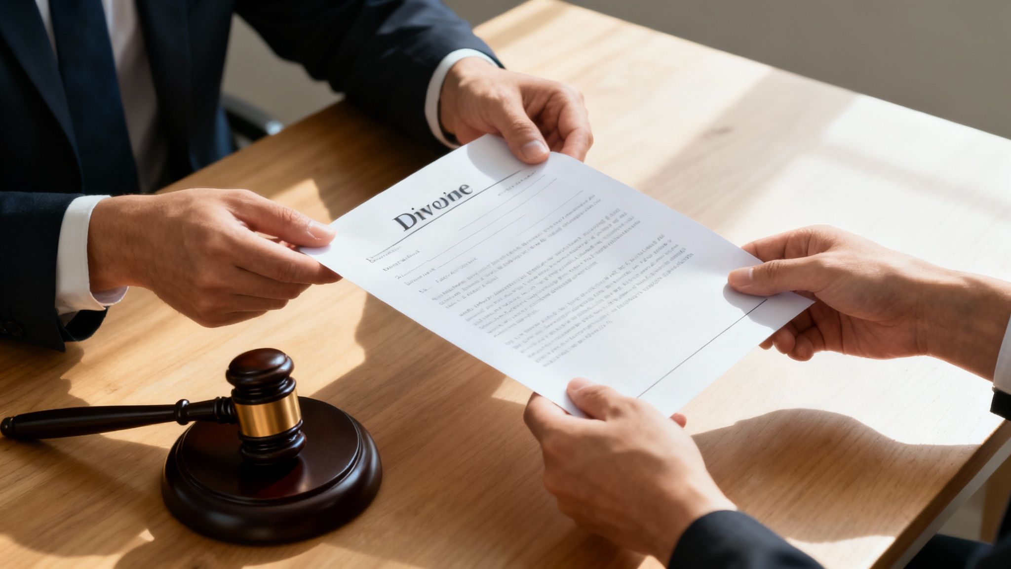 Una sala de tribunal vacía, simbolizando el proceso legal de divorcio que podría llevar a una audiencia final.