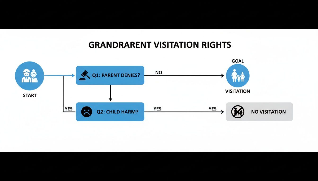 Flowchart detailing grandparent visitation rights based on parental denial and potential child harm.