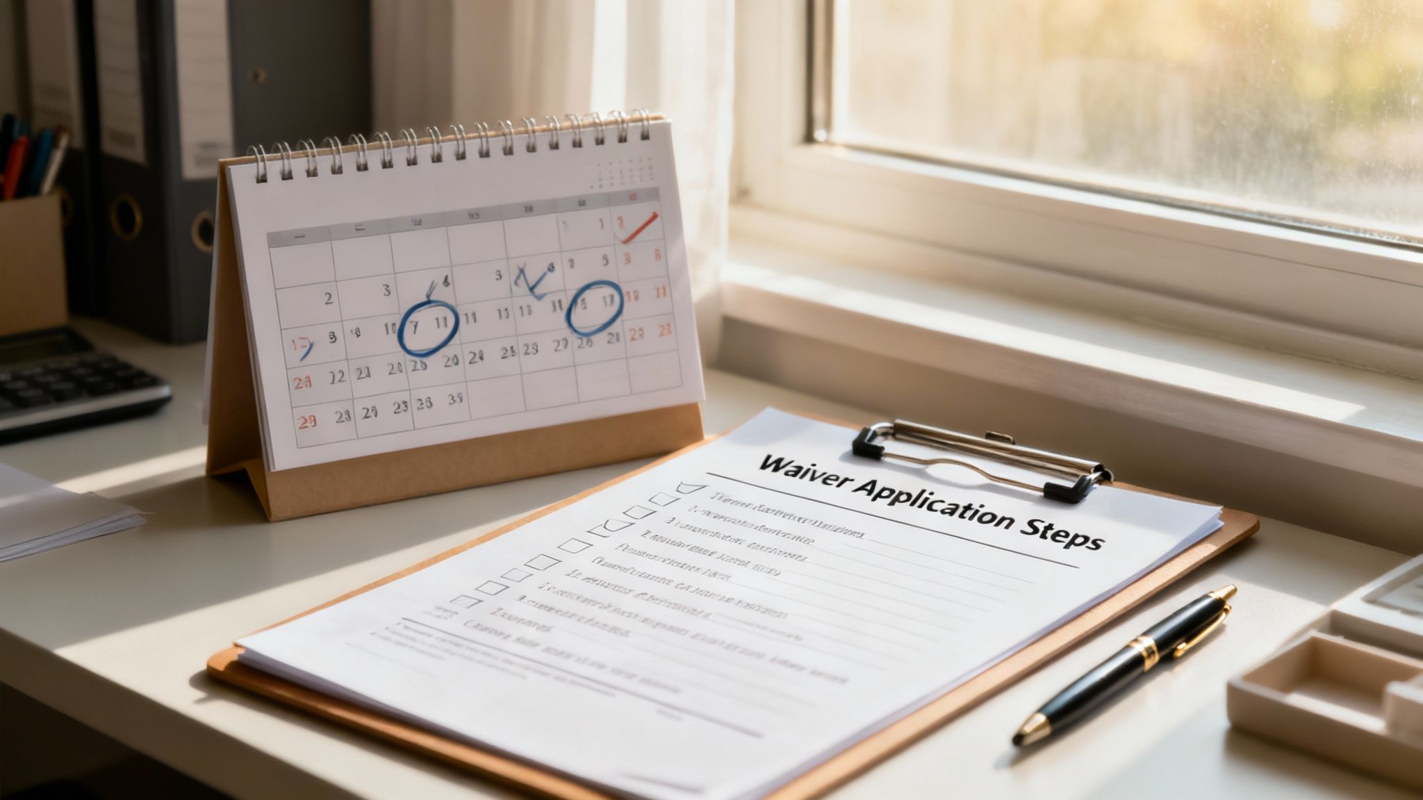 A family sitting at a kitchen table, looking at official-looking documents together.