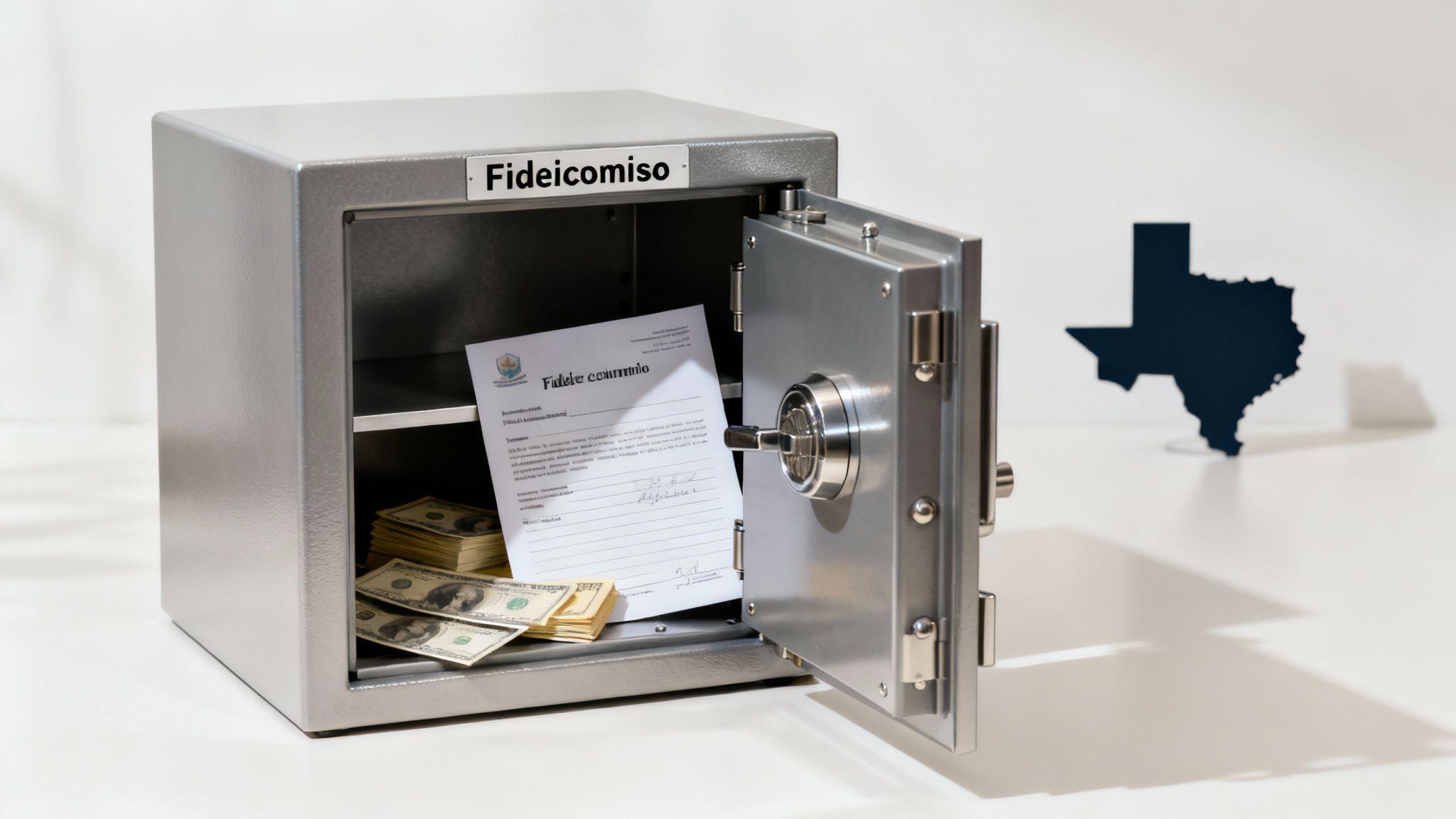 Una familia sonriente revisando documentos legales con un abogado, simbolizando la planificación patrimonial.