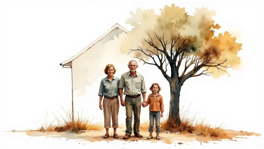 Family standing together in front of a house and tree, symbolizing generational connections and the importance of estate planning for family legacy in Humble, TX.